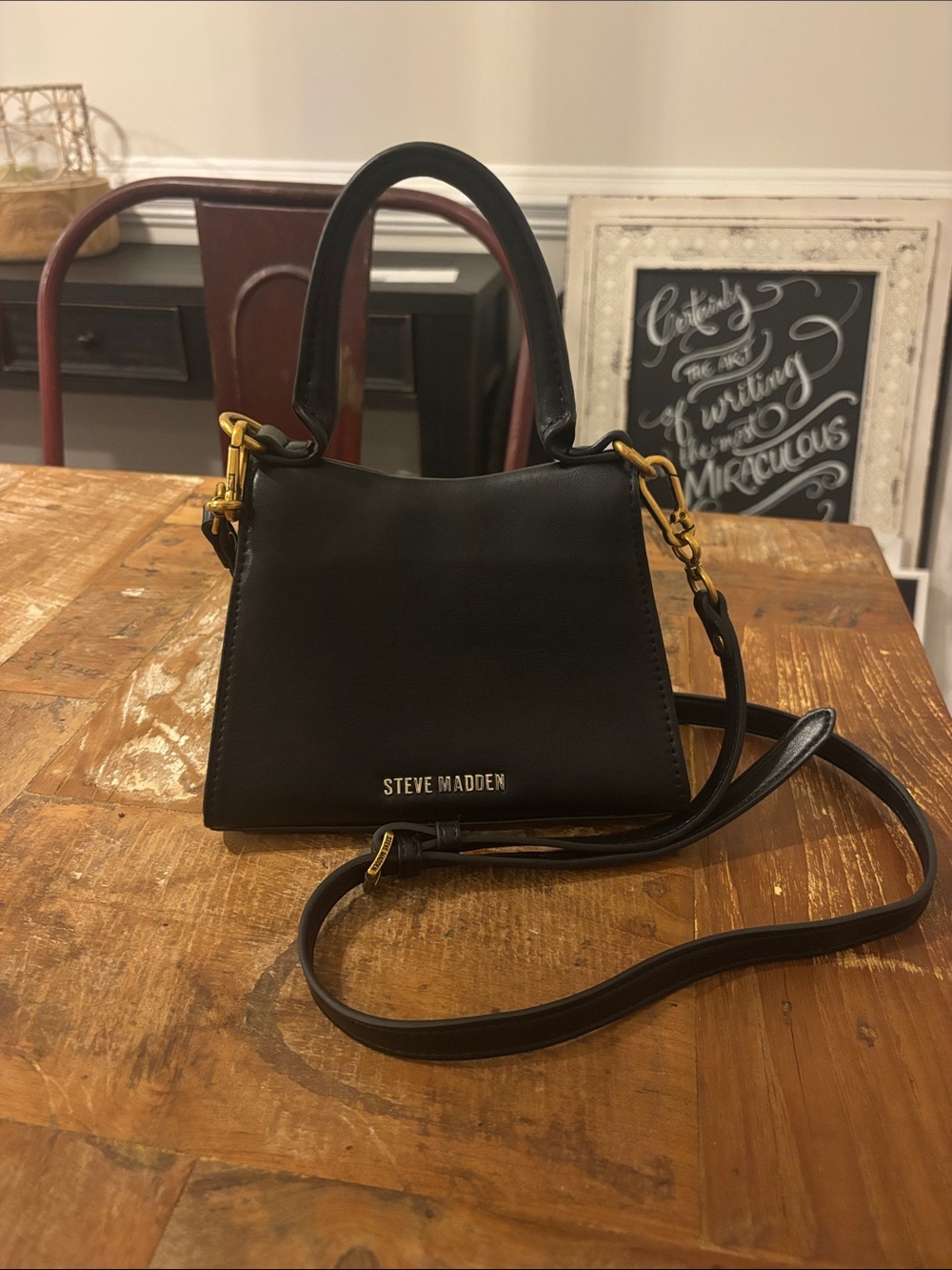 Steve Madden Black Leather Mini Top-Handle Crossbody